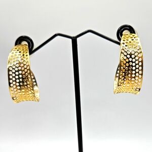 Inverted Honeycomb Gold Hoop Post Earrings